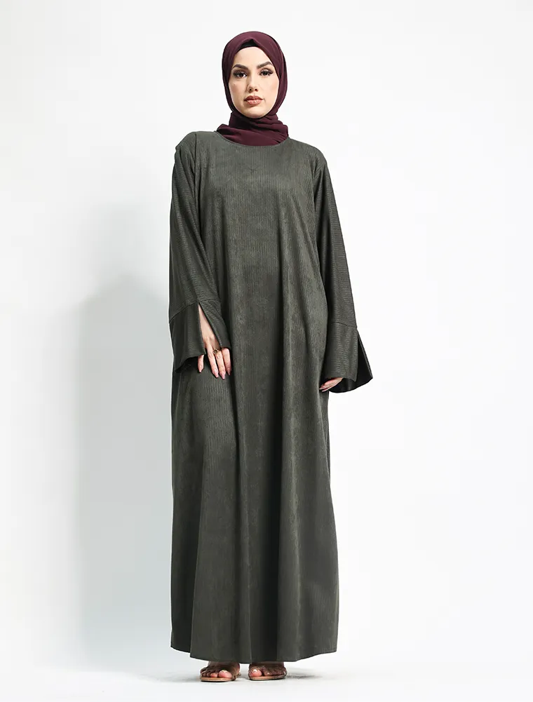 Khaki Suede Feel Stretch Abaya